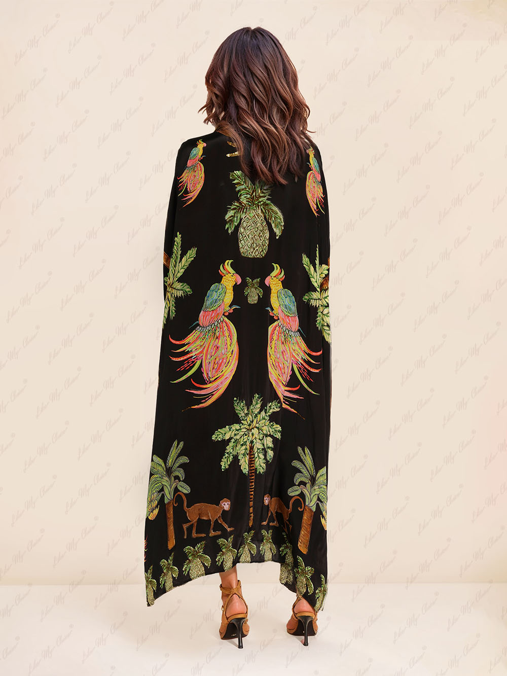 Julia - Elegantes langes Maxi Sommer Kaftan Cover Up Kleid mit einzigartigem Druck V-Ausschnitt und halben Ärmeln