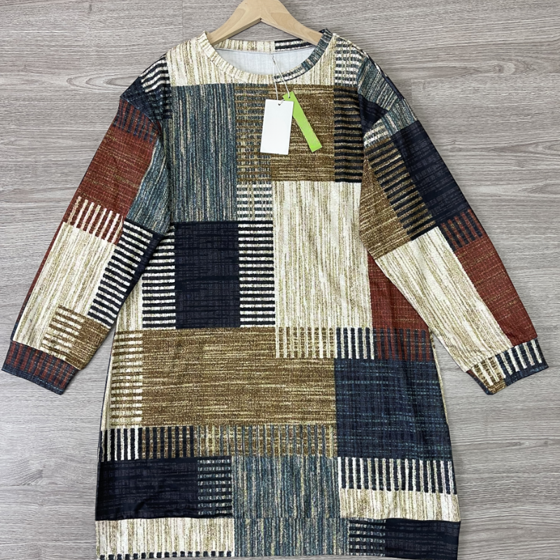 Miani - Retro Print Minikleid Rundhalsausschnitt Pullover