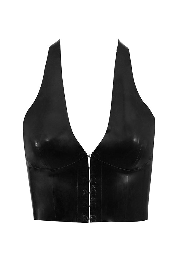 Romina - schwarz Latex Halfter Top