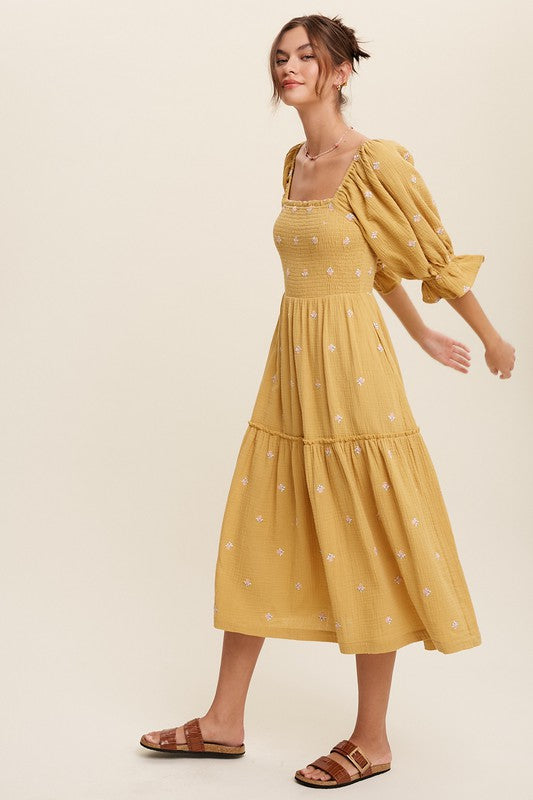 Sophia - Schulterfreies besticktes Midikleid