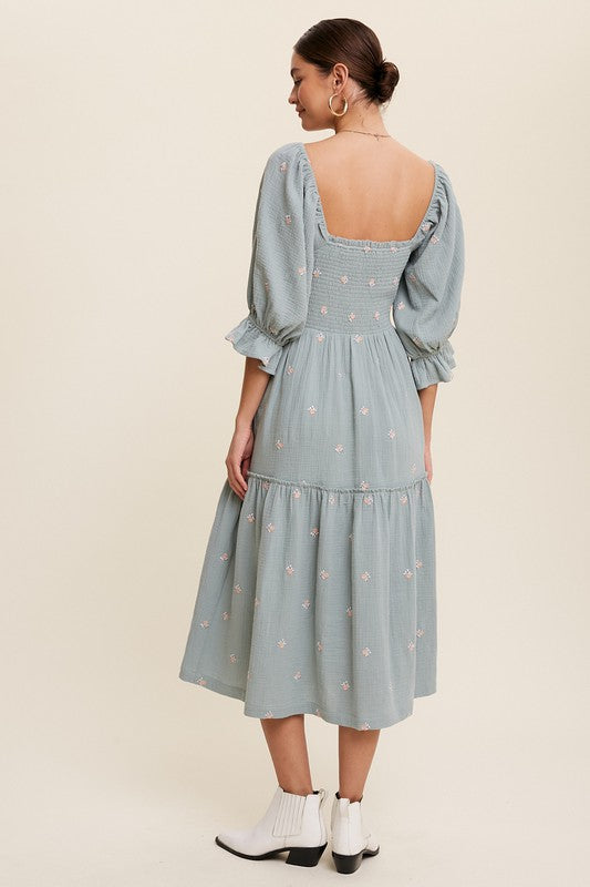 Sophia - Schulterfreies besticktes Midikleid