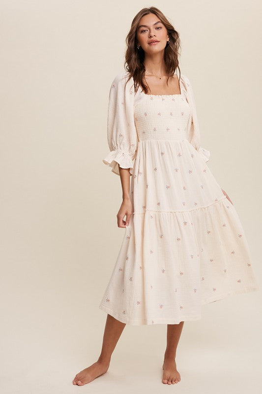 Sophia - Schulterfreies besticktes Midikleid