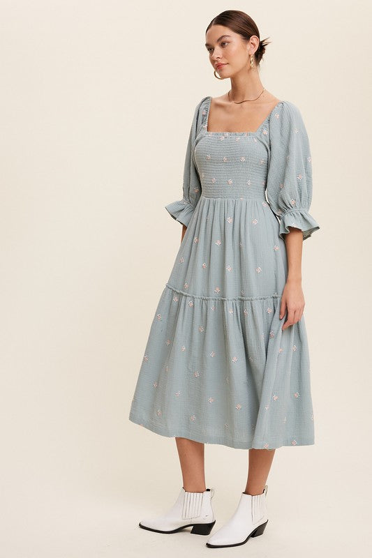 Sophia - Schulterfreies besticktes Midikleid