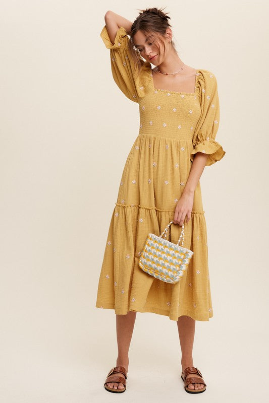 Sophia - Schulterfreies besticktes Midikleid