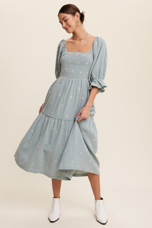 Sophia - Schulterfreies besticktes Midikleid