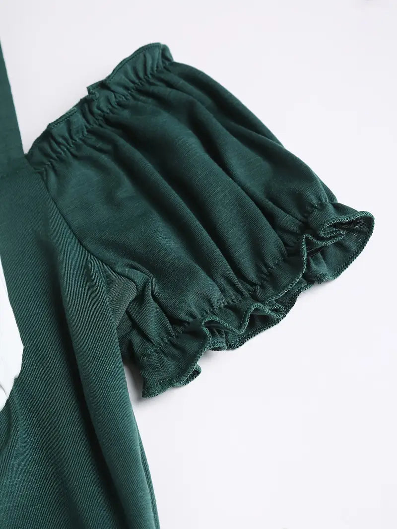 Karoline - Dunkelgrün Modisches Modernes Schulterfreies mit Trägern Plissiertes Oktoberfestkleid