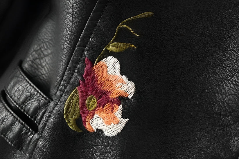 Idaira - Lederjacke mit floraler Stickerei