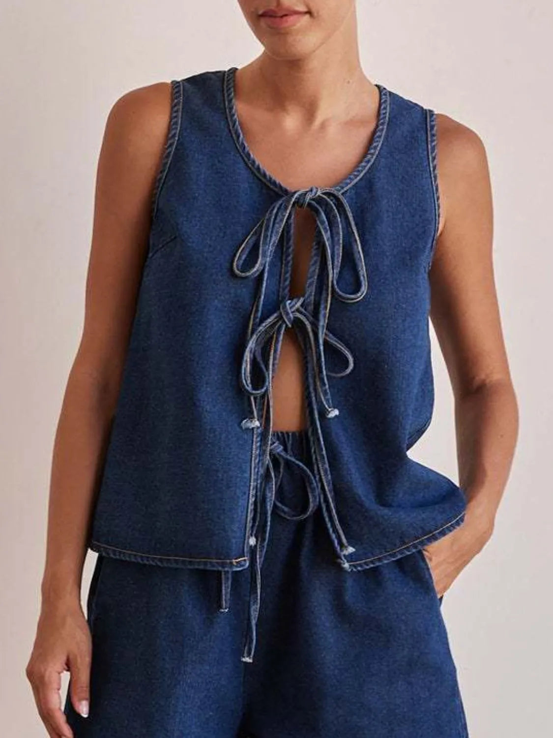 Nora - Drei Krawatten vorne Denim Weste gillet Ärmellos