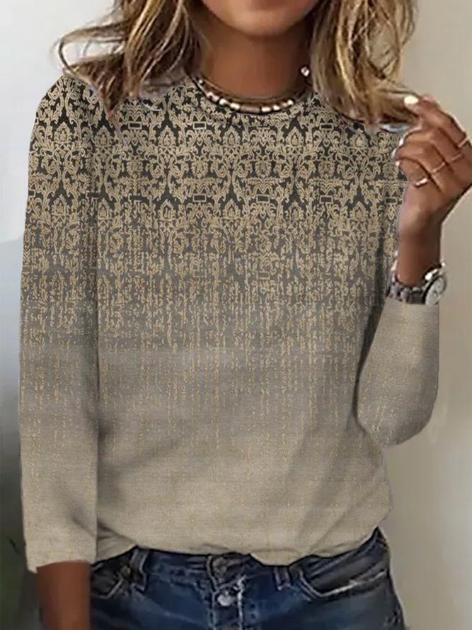 Eva - Langärmeliges Oberteil mit goldenem, luxuriösem Ombre-Print