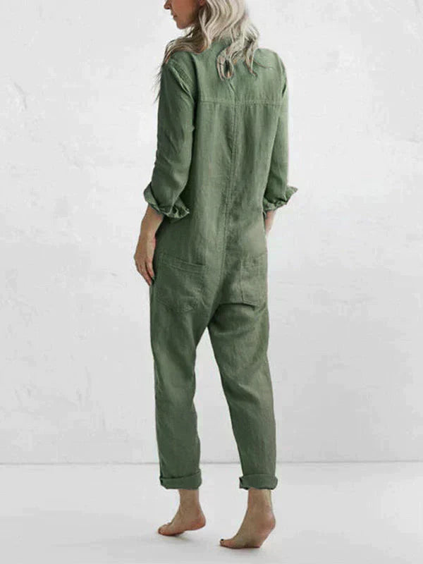 Mia - Leinen zuknöpfen Jumpsuit