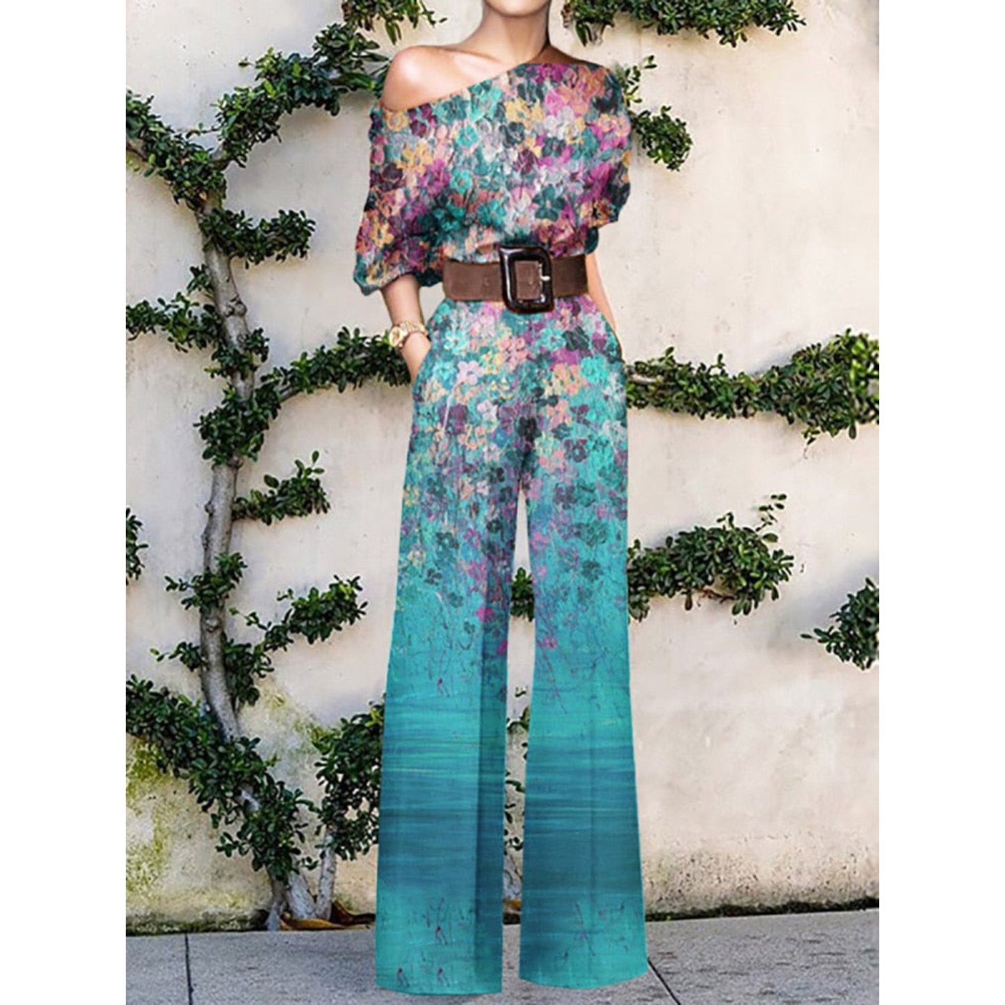 Sanne - Schulterfreier Jumpsuit mit Blumendruck