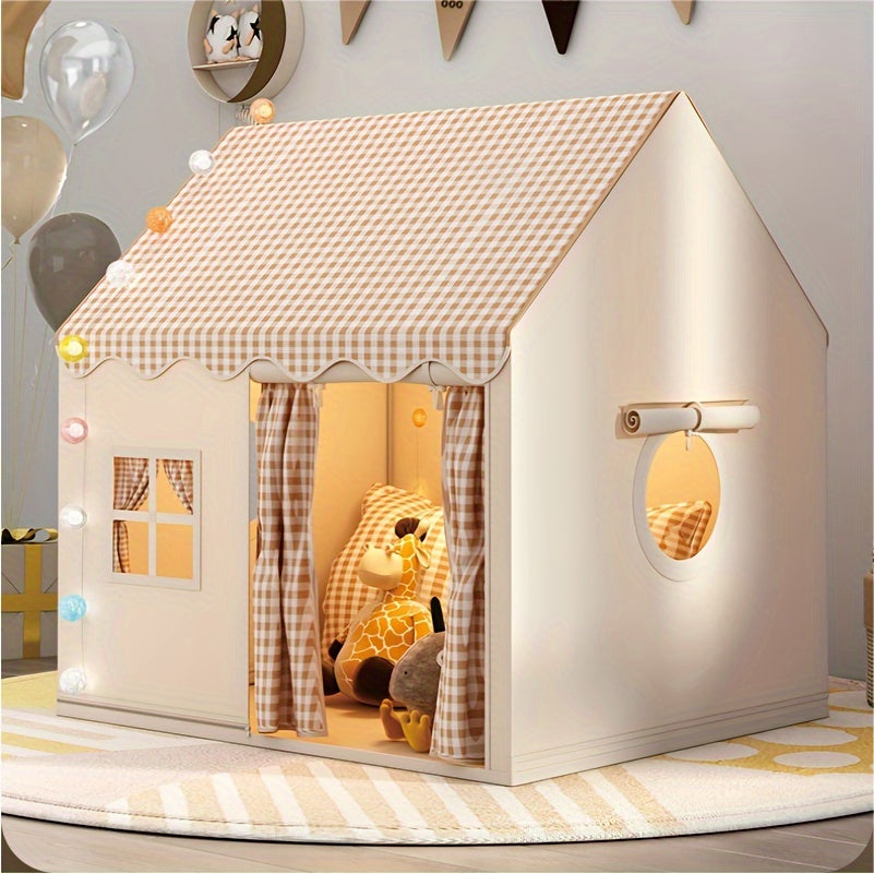 Niedlich Einfach - Set up Indoor Spielhaus für Kinder für stundenlangen Spielspaß beige mit Plaiddach
