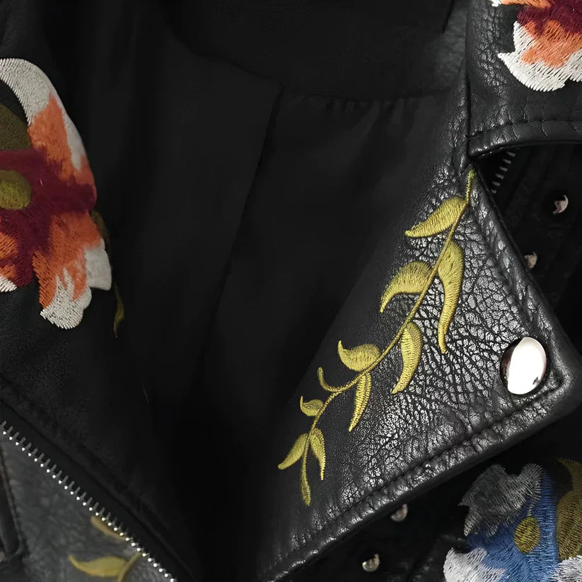 Idaira - Lederjacke mit floraler Stickerei
