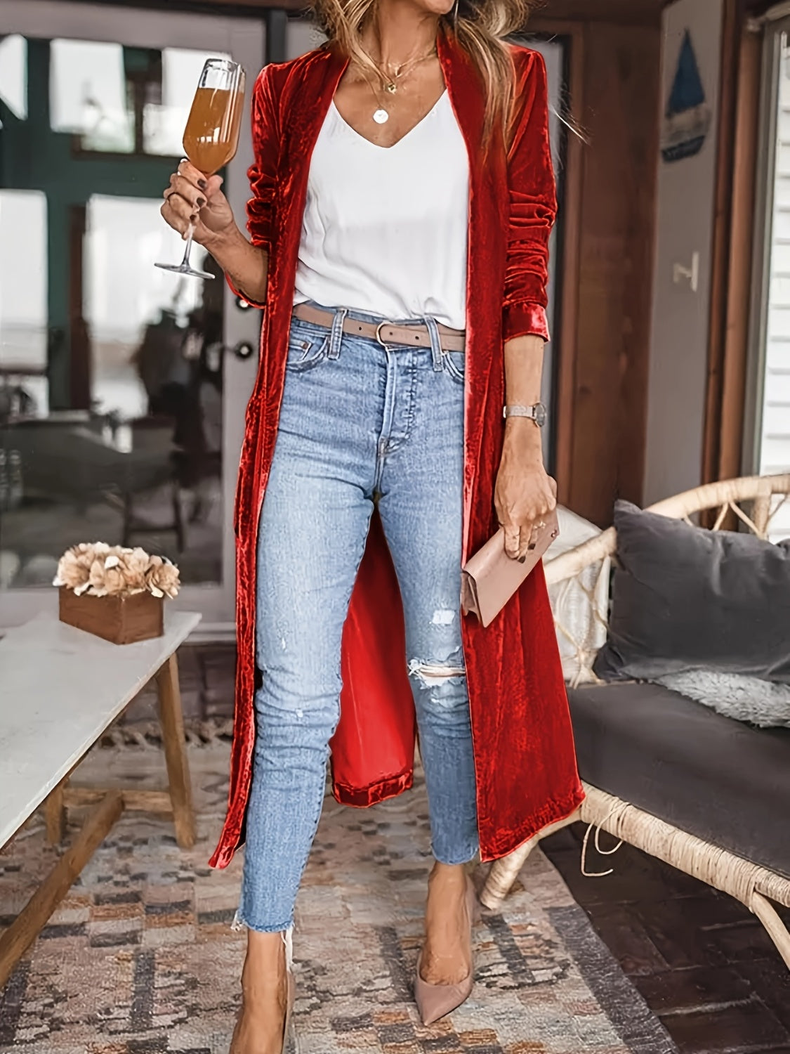 Mila - Weiches Wildleder Lange öffnen elegante Strickjacke weste