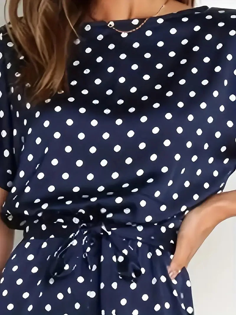 Paloma - elegant marineblau blau Jumpsuit mit Pünktchen