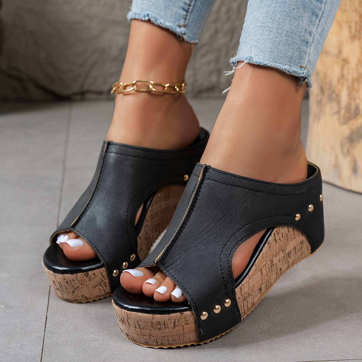 Lieke - zehenoffener Stilettoabsatz Clogs mit Stollen und atmungsaktivem Leder