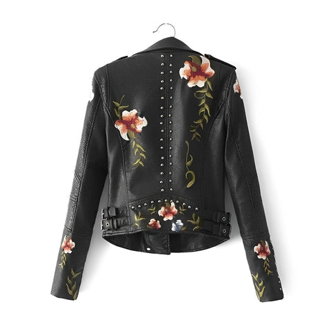 Idaira - Lederjacke mit floraler Stickerei