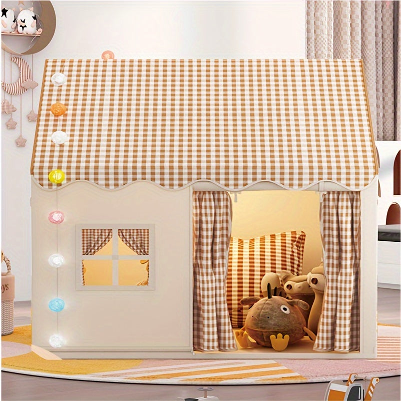 Niedlich Einfach - Set up Indoor Spielhaus für Kinder für stundenlangen Spielspaß beige mit Plaiddach
