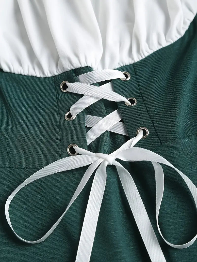 Karoline - Dunkelgrün Modisches Modernes Schulterfreies mit Trägern Plissiertes Oktoberfestkleid