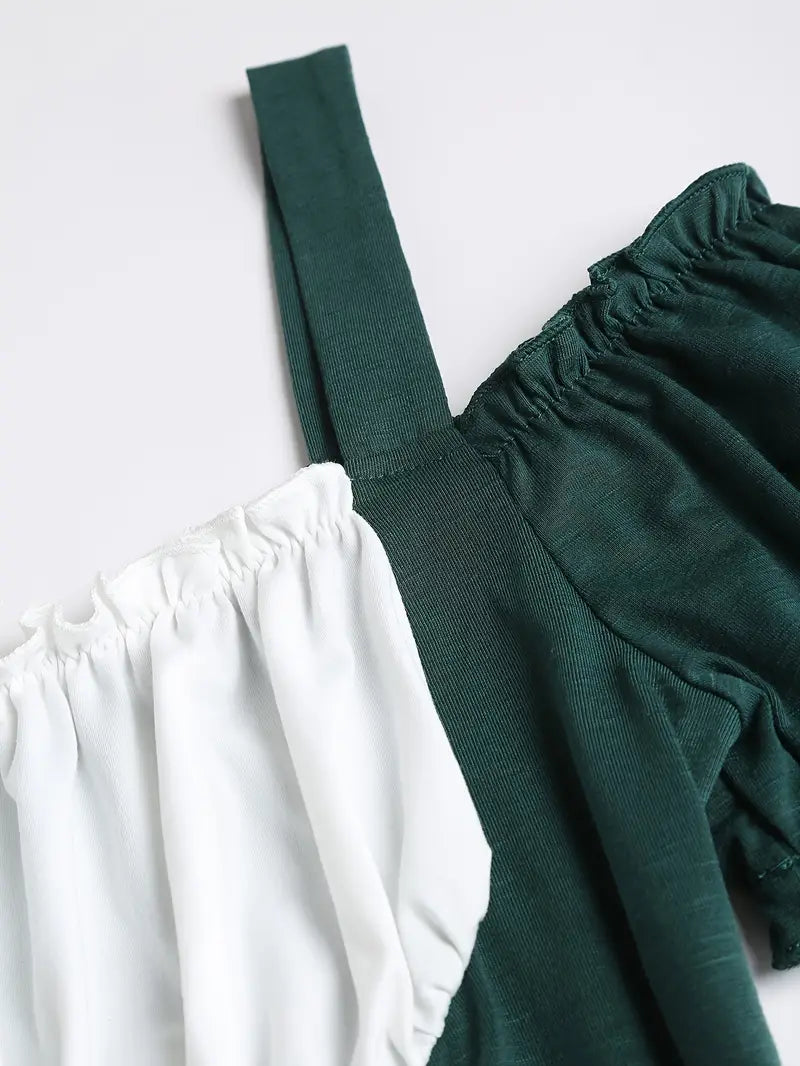 Karoline - Dunkelgrün Modisches Modernes Schulterfreies mit Trägern Plissiertes Oktoberfestkleid