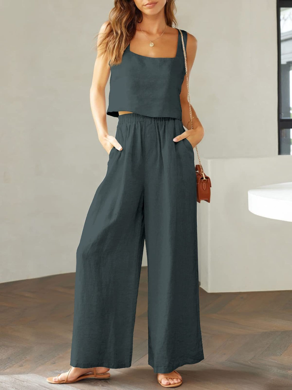 Lily - Gekürztes Tanktop und Hose mit weitem Bein Satz