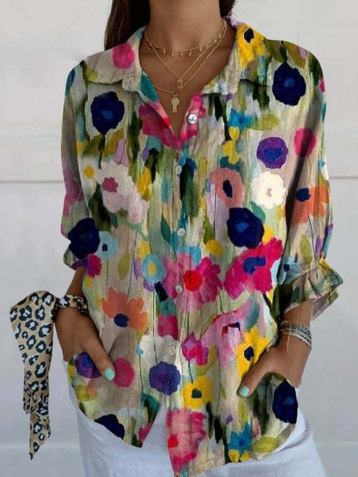 Maria - Atmungsaktives Baumwoll-Lässig Langarm-Lose Shirtkleid mit kreativen Mustern für Frauen