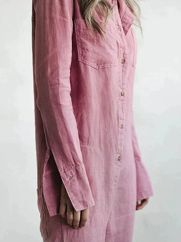 Mia - Leinen zuknöpfen Jumpsuit
