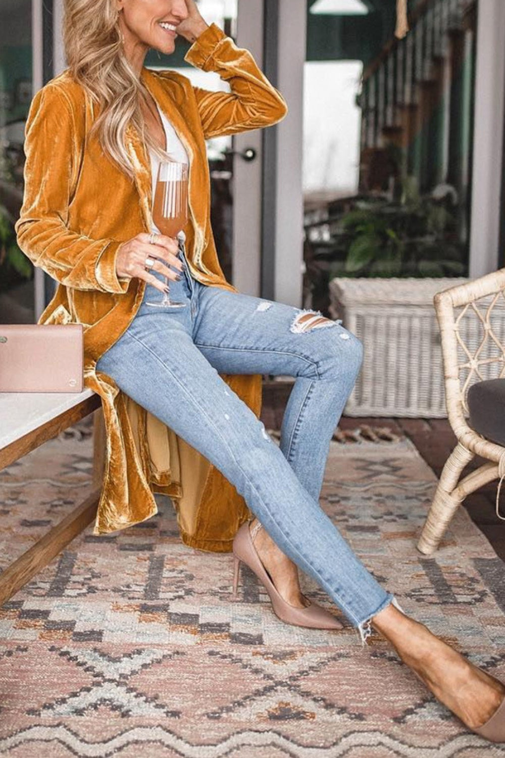 Mila - Weiches Wildleder Lange öffnen elegante Strickjacke weste