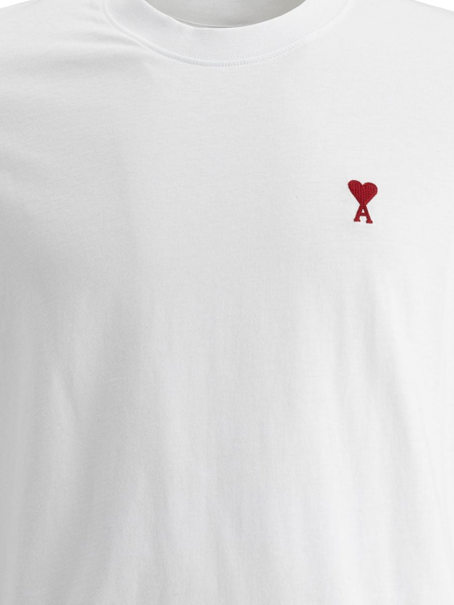 Ami Paris Weißes T-Shirt Unisex Kurzarm Hoher Ausschnitt