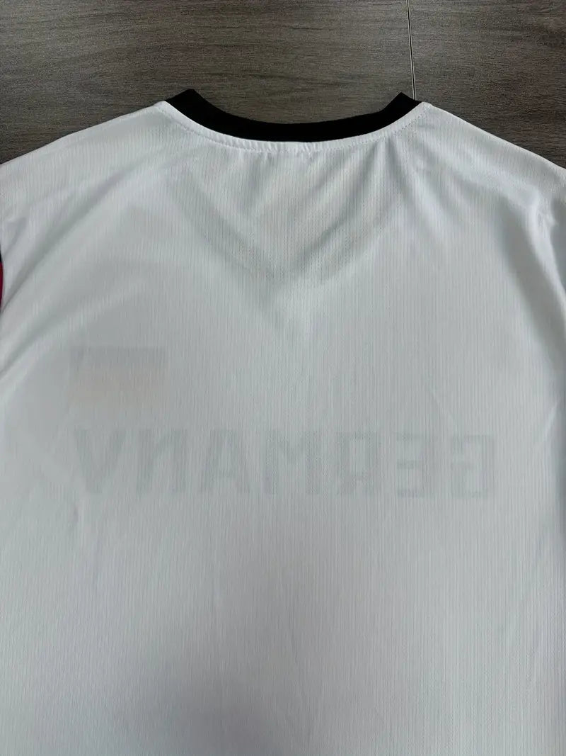 Felix - Weißes Deutschland Fußball-Sport-T-Shirt mit kurzen Ärmeln und hohem Halsausschnitt