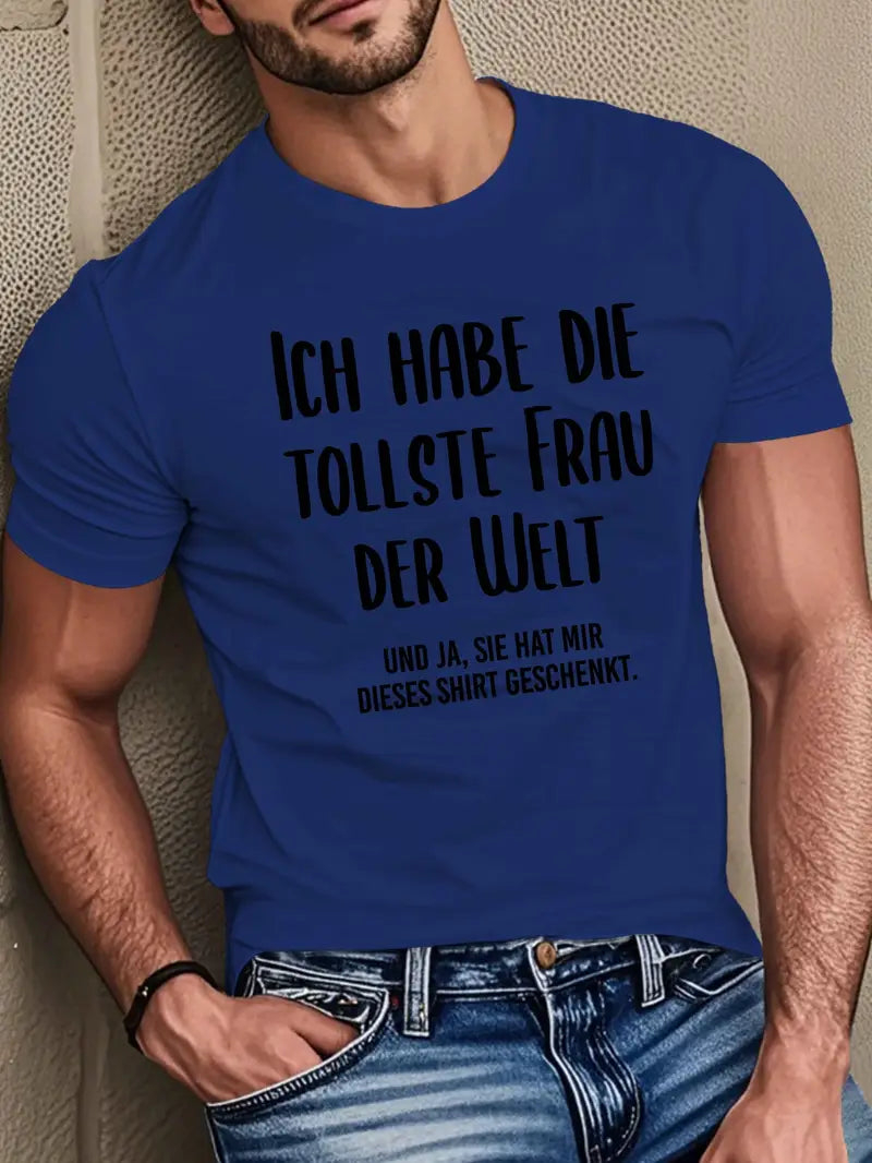 Henry - 'Ich habe die tollste Frau der Welt' T-Shirt mit kurzen Ärmeln mit hohem Halsausschnitt für Männer