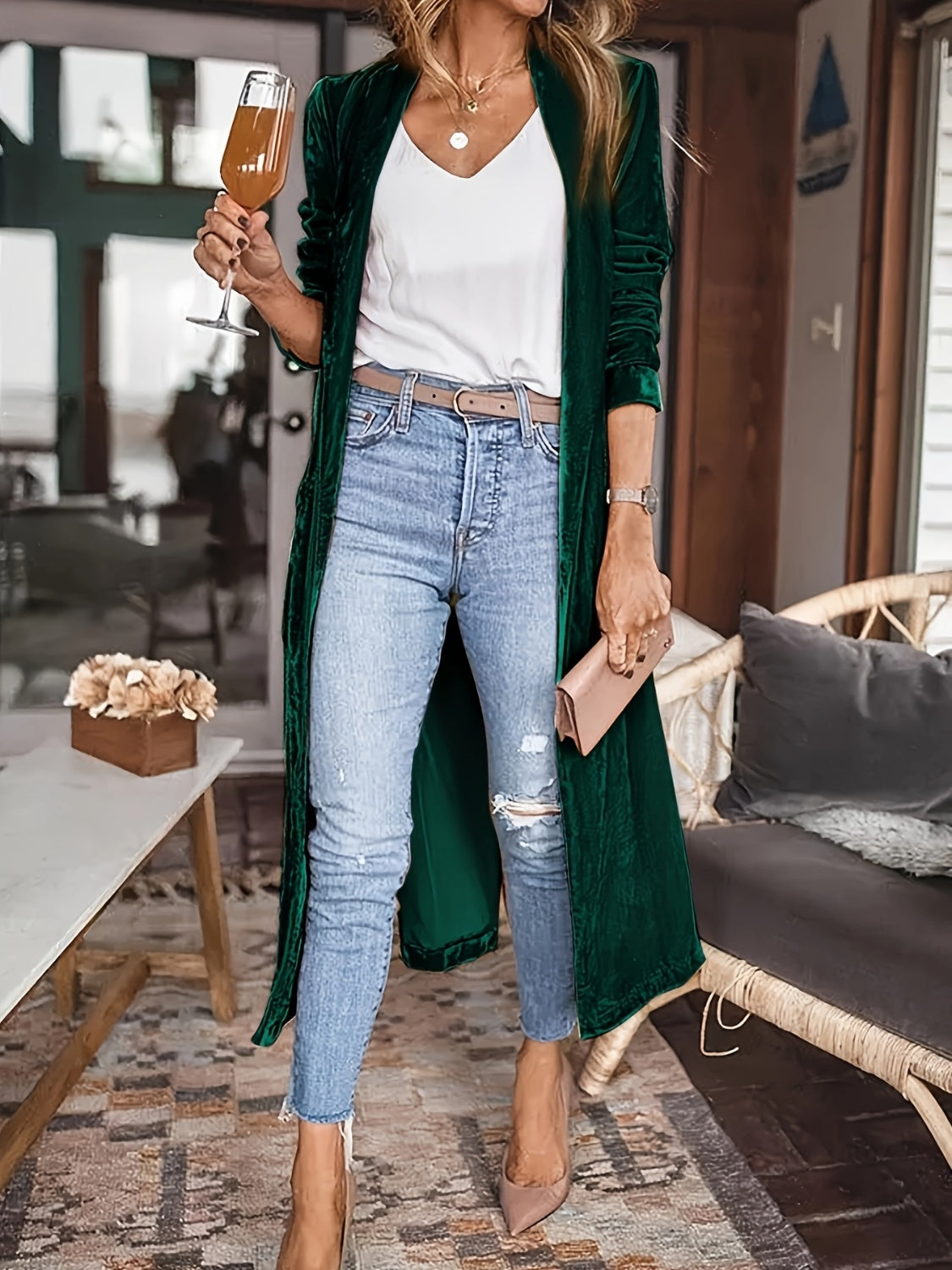 Mila - Weiches Wildleder Lange öffnen elegante Strickjacke weste