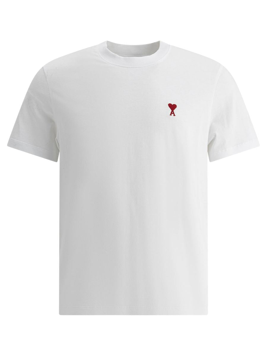 Ami Paris Weißes T-Shirt Unisex Kurzarm Hoher Ausschnitt