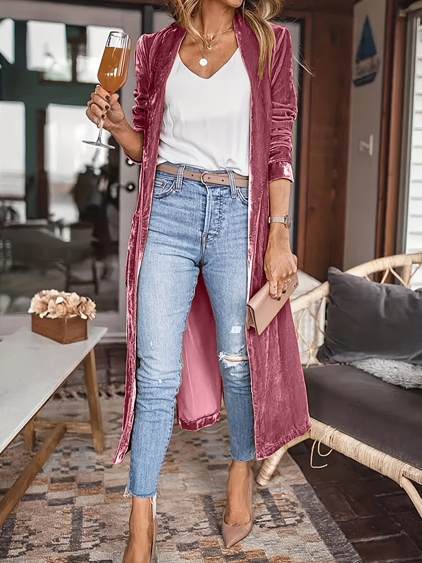 Mila - Weiches Wildleder Lange öffnen elegante Strickjacke weste