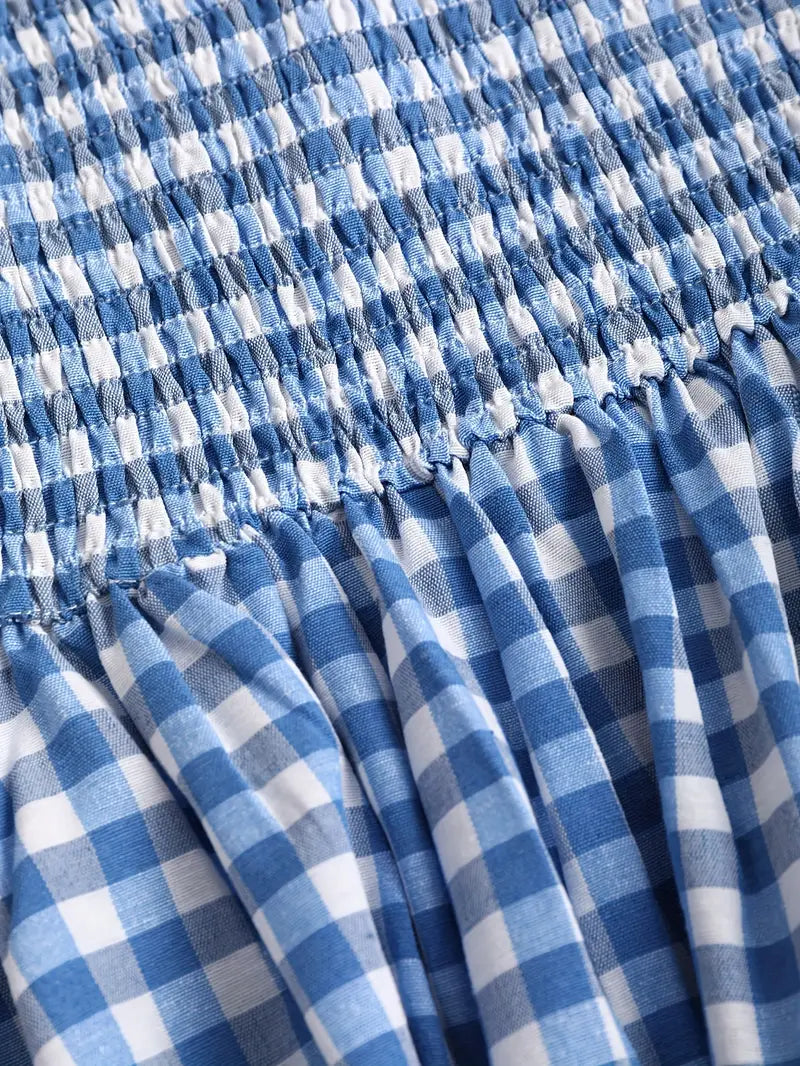 Elke - Hellblaues Niedliches Oktoberfestkleid in Karo mit Korsettschnüren