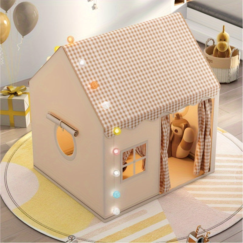 Niedlich Einfach - Set up Indoor Spielhaus für Kinder für stundenlangen Spielspaß beige mit Plaiddach