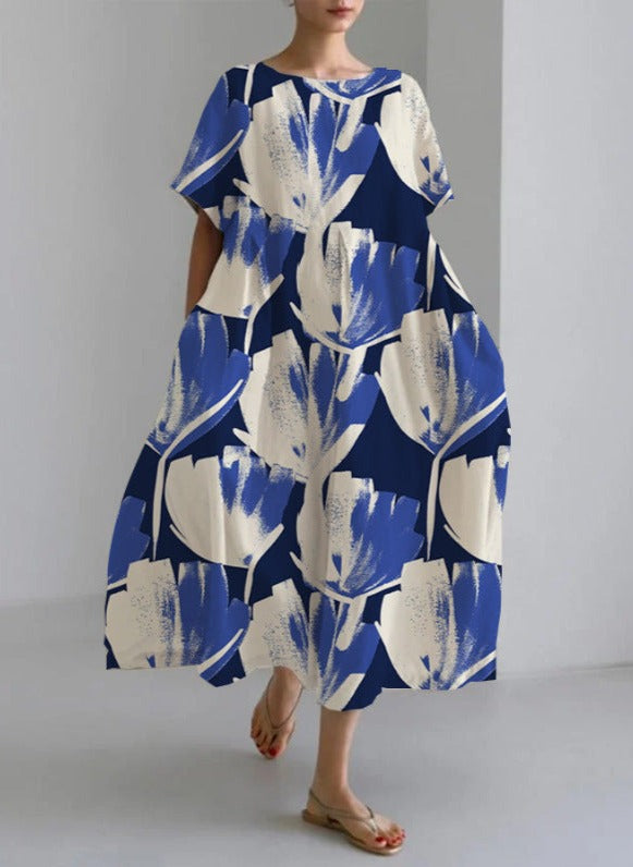 Ringelblume - Luxus locker sitzend Crew Rundhalsausschnitt Kleid