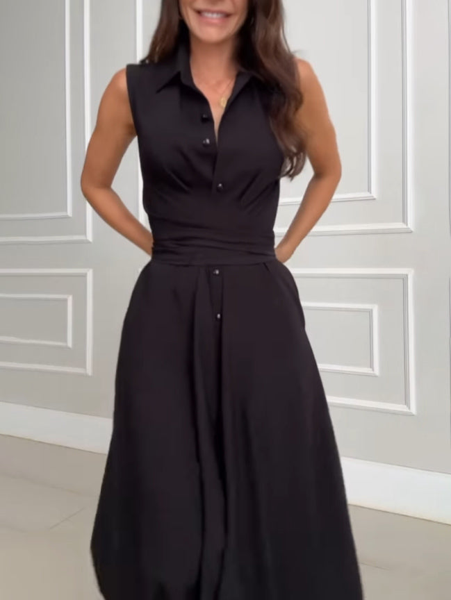 Lotte - ärmelloses tailliertes Hemdblusenkleid mit Knopfverschluss Kragen in solide farbig