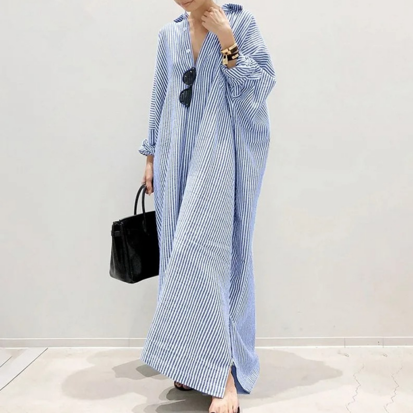 Estée - Sommer elegantes gestreiftes langes Kleid