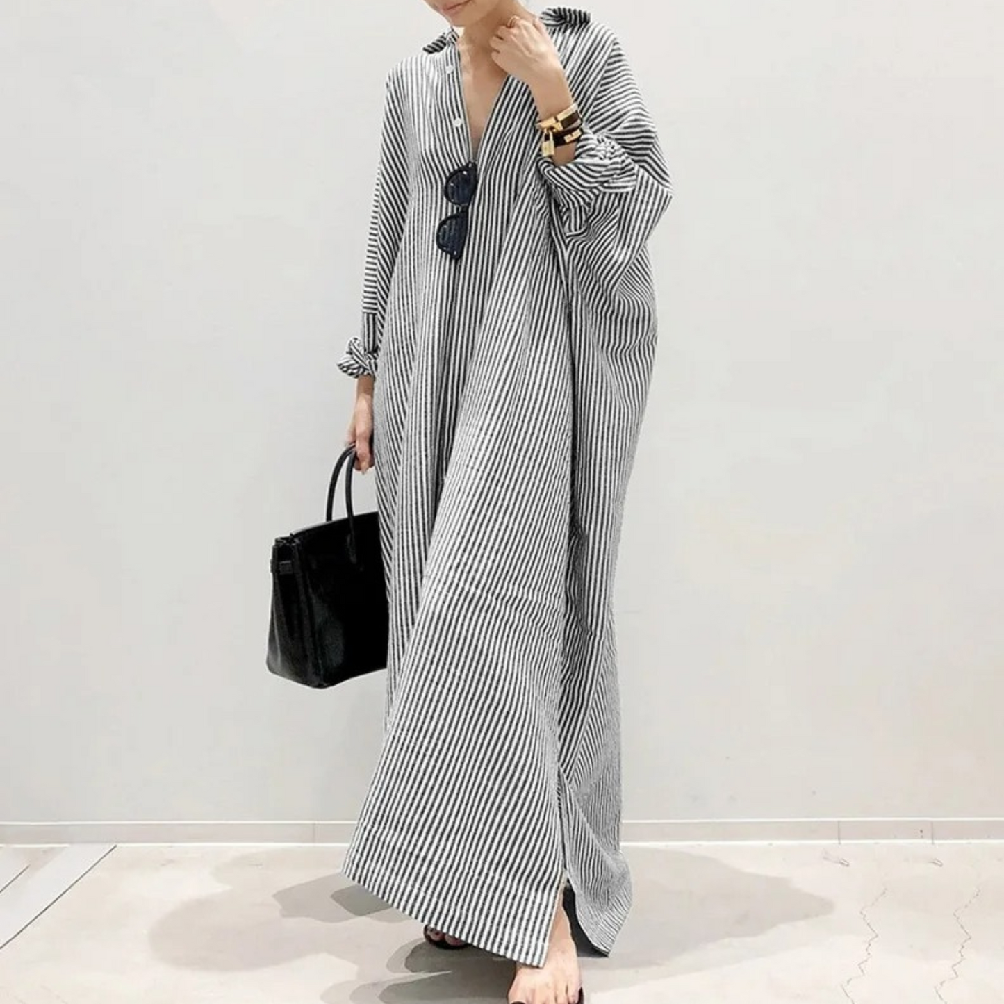 Estée - Sommer elegantes gestreiftes langes Kleid
