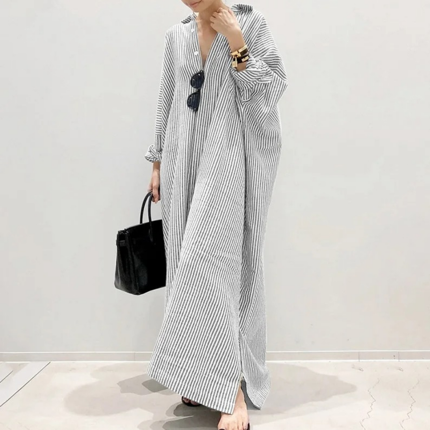 Estée - Sommer elegantes gestreiftes langes Kleid