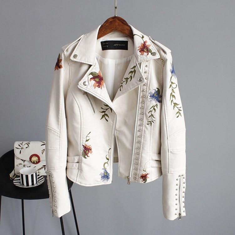 Idaira - Lederjacke mit floraler Stickerei