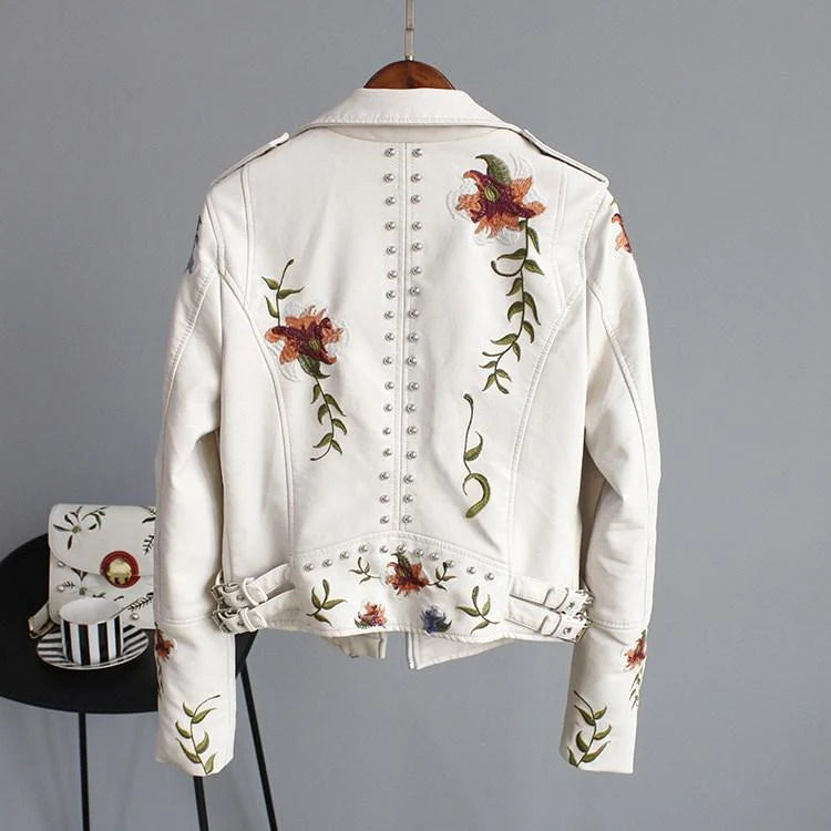 Idaira - Lederjacke mit floraler Stickerei