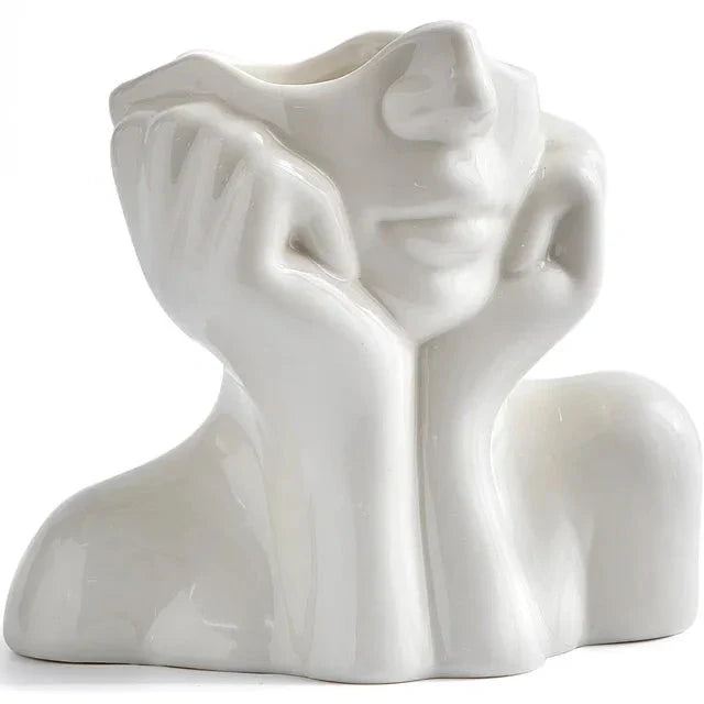 FaceVase Keramik-Design-Vase in Form eines Gesichts mit Händen