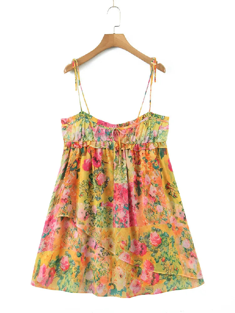 Ella - Minikleid mit Blumendruck und Schulterschleife