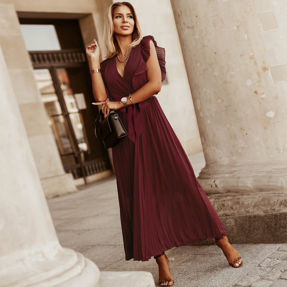 Gioia - elegantes Kleid mit V-Ausschnitt und angesetzten Ärmeln für Frauen