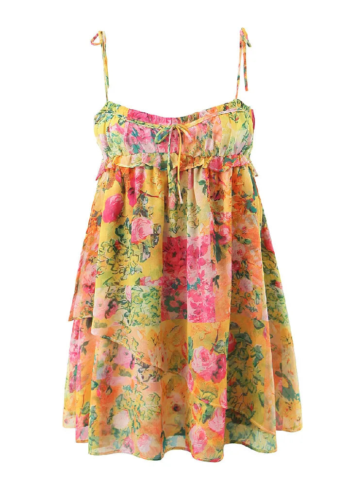 Ella - Minikleid mit Blumendruck und Schulterschleife