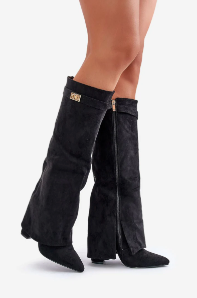 Maribel - Taupefarbene Wildlederstiefel mit ausgestelltem Absatz