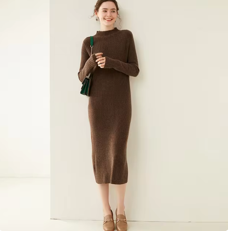 Monina - Kleid aus reiner Wolle bis zur Mitte der Wade