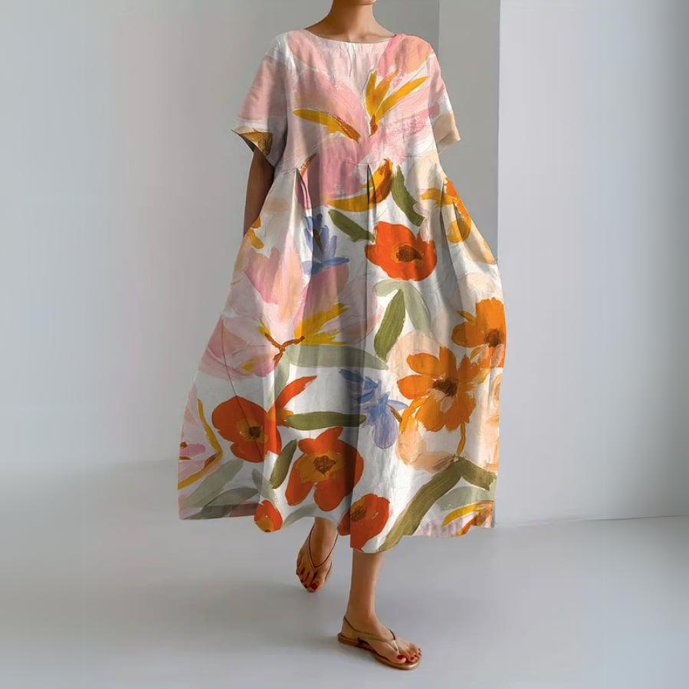 Dayana - lockeres Freizeitkleid für Frauen im Retro-Blumenmuster